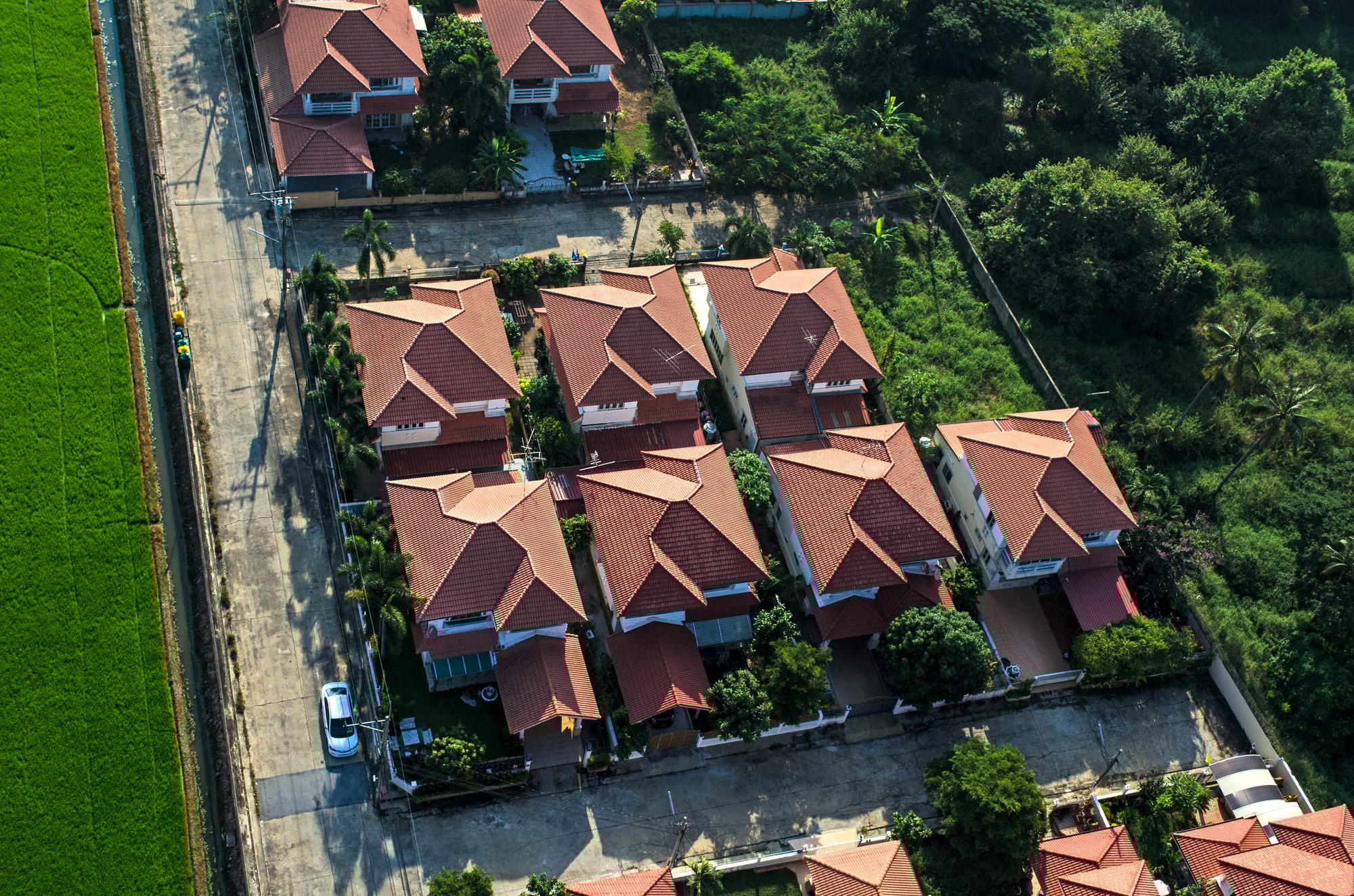 Housing area, roofs view from the air